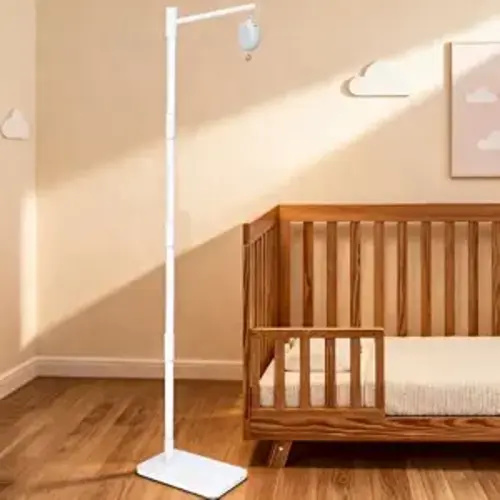 White Floor-Standing Crib Mobile Arm with Music Box - 65" Wooden Mobile Stand
