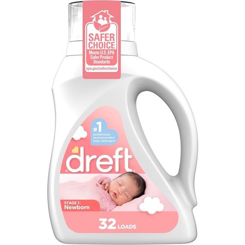 Dreft Stage 1 Newborn Baby Liquid Laundry Detergent, Gentle on Sensitive Skin, HE Compatible, 32 loads