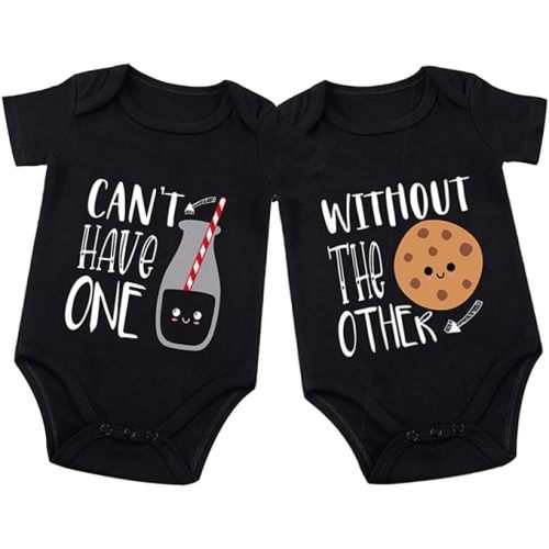 listery Funny Twin Outfits Bodysuits Clothes Boy Girl Twins Rompers 2 Pack Baby Matching Outfits For Newborn Infant