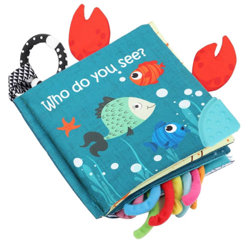 Fish Baby Books Toys, Touch Feel Cloth Crinkle Books for Babies,Baby Infant Toys 0-6, 6-12, 12-18 Months,Early Learning Education Toys,Shower Baby Gifts for Boys Girls,Teething,Mirror,Shark Ocean Book