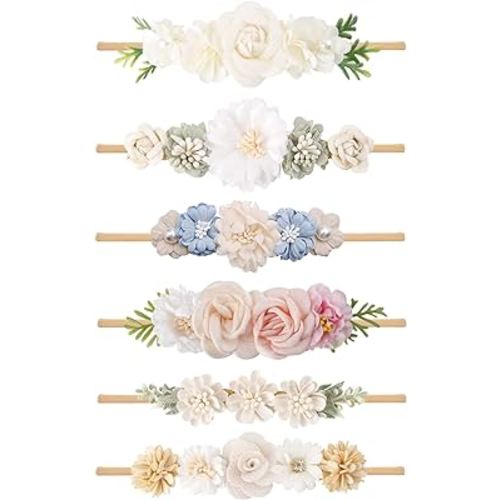Baby Girl Headbands Nylon Flower Elastic Hairbands 6pcs Hair Accessories Gift for Newborn Infant Toddlers