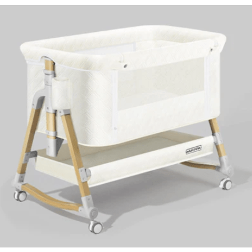 HARPPA Cuddly 3-in-1 Baby Bassinet Bedside Sleeper for Reflux | Attaches to Bed, Adjustable 5 Heights, Non-Toxic & CPSC Certified | Sturdy Aluminum Frame, Portable Wheels, Tool-Free Setup, Gentle Rocking | Perfect for Newborns, Infants, Small Spaces & Saf