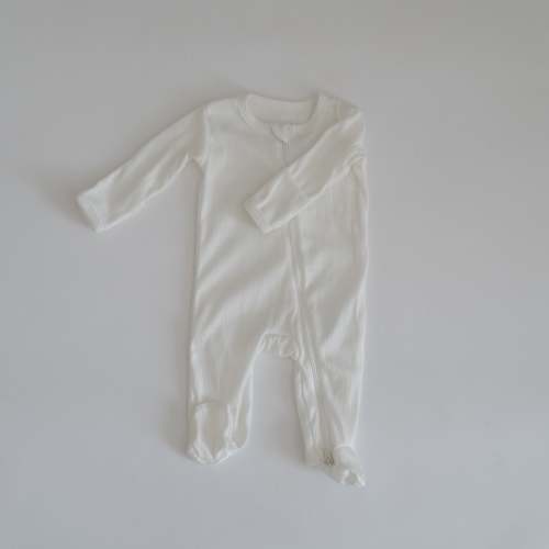 Zipper Footie Onesie in Vanilla Pointelle