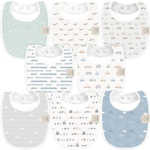 8-Pack Organic Baby Bibs for Girls & Boys - Teething Baby Bib, Baby Boy Bibs, Baby Girl Bibs, Newborn Bibs, Baby Drool Bibs for Infant, Toddler, Bibs for Baby Boy, Bibs for Baby Girl (Vessels)