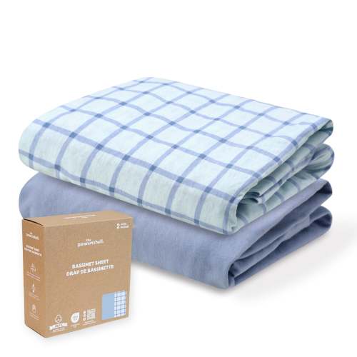 Blue Windowpane, Solid Organic Cotton Bassinet Sheets for Baby Boys, 2
