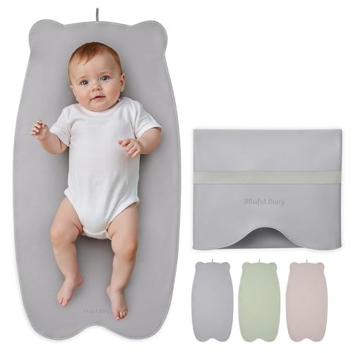 Blissful Diary Vegan Leather Portable Changing Pad, Wipeable & Waterproof Baby Change Mat in Diaper Bag, Travel Essential & Registry Gift, Light Gray