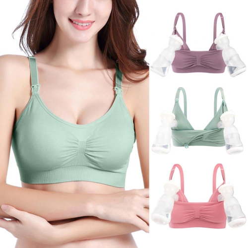 3 Pack Women Hands-free Pumping Bra Maternity Sleeping Bra Push-up Breast-Pumps Nursing Bra Pregnant Underwear, Green+Purple+Pink