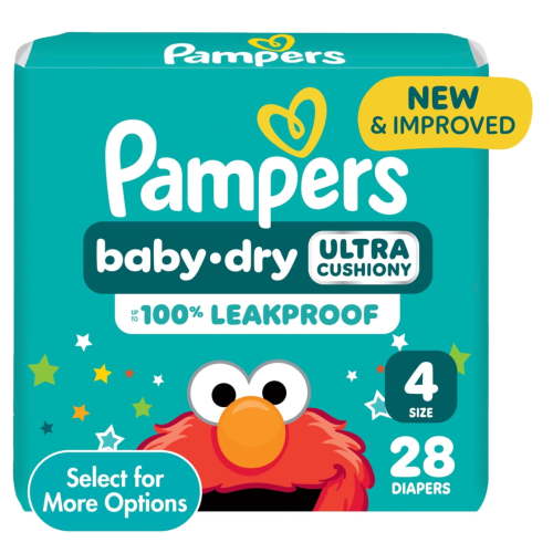 Pampers Baby Dry Diapers Size 4, 28 Count Leakproof Protection with Hypoallergenic and Lock-Away Channels
