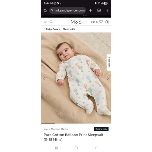 Pure Cotton Balloon Print Sleepsuit (0-18 Mths) | JoJo Maman Bébé | M&S