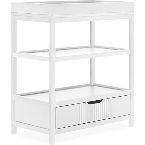 Dream On Me Ivy Baby Changing Table – Compact Modern Changing Station with Spacious Drawer & 2 Open Shelves, New Zealand Pinewood, Easy-to-Clean Non-Toxic Finish, Space-Saving Nursery Storage – White