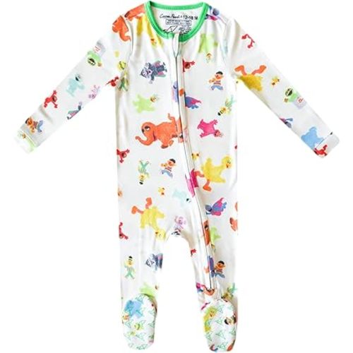 Copper Pearl Zip-Up Footie Baby Pajamas: Ultra-Soft Boys Pajamas and Girls Pajamas, Premium Knit Fabric in Stylish Prints, Tag-Free with Two-Way Zipper, Sized Newborn to 24 Months, Sesame Friends
