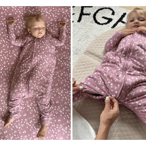 Mini Floral Baby Pink 1.0 TOG Bamboo Viscose Footie Sleep Sack | günamüna