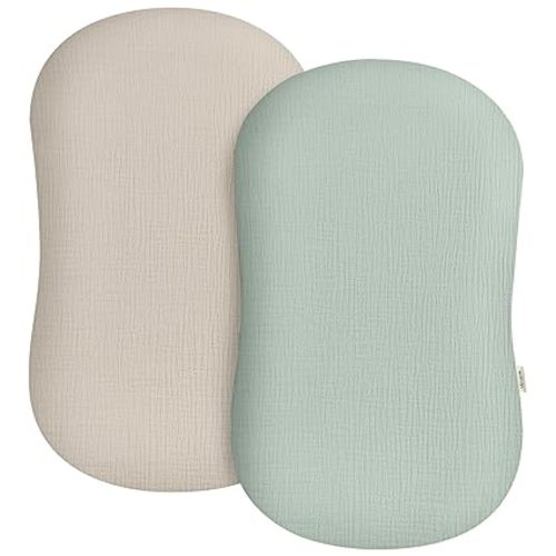 Muslin Baby Lounger Cover 2 Pack, Soft Breathable Newborn Lounger Pillow Cover for Boys Girls Infant (Beige & Sage)