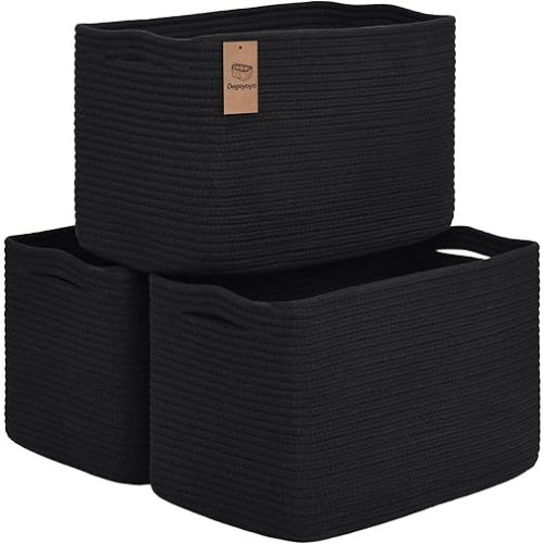 Baskets for Organizing,Storage Baskets,3 Pack Baskets for Shelfves,15"×10"×9" Woven Black Basket,toy storage bins,bins for organization