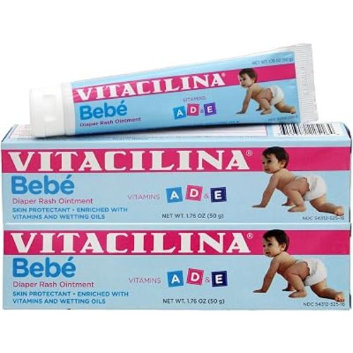 Vitacilina Bebe, Diaper Rash Ointment, Skin Protectant with Vitamins and Wetting oils, Protects Baby's Skin, 2-Pack of 1.76 Oz, 2 Boxes