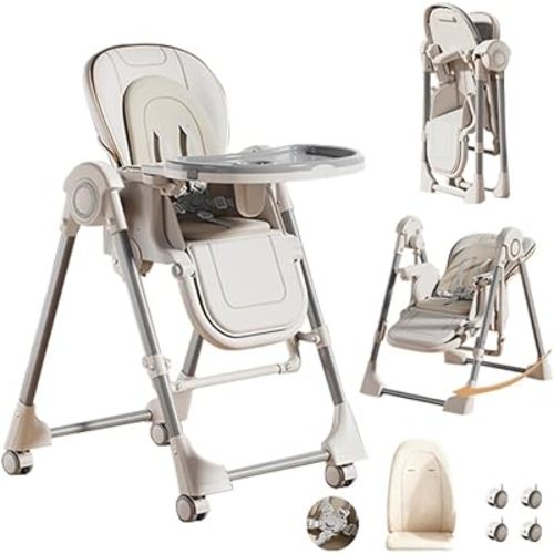 Convertible Highchair,Baby High Chair with Swings,Multiple Recline Positions,Adjustable Baby to Toddler Seat,Easy Clean(White)