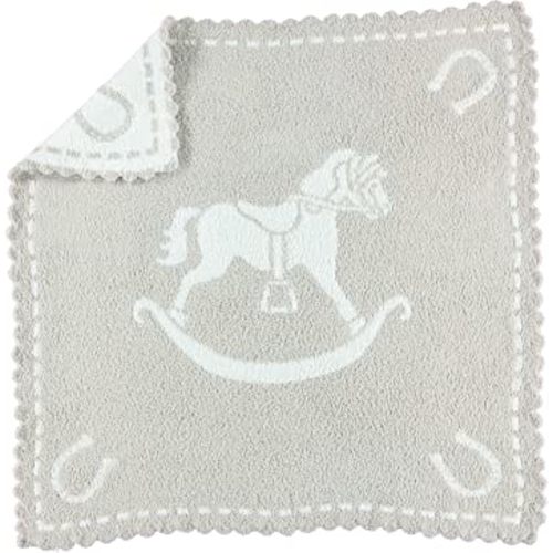 Barefoot Dreams CozyChic Scalloped Baby Receiving Blanket - Stone & Rocking Horse,Stone & White,30x32,CozyChic Scalloped Receiving Blanket