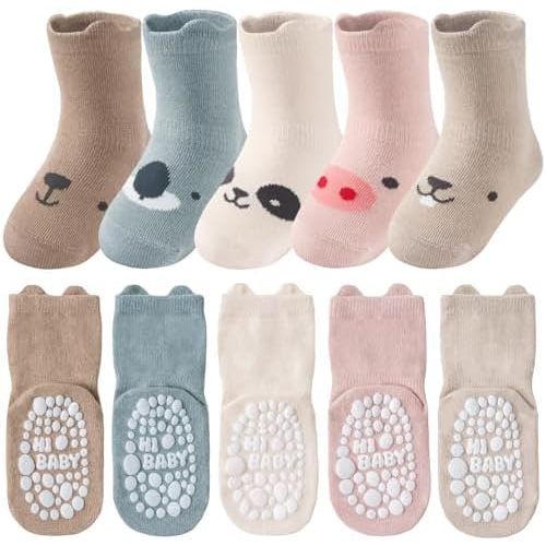 Toddler Grip Socks, 5 Pairs, Cotton Crew for Baby Boys & Girls
