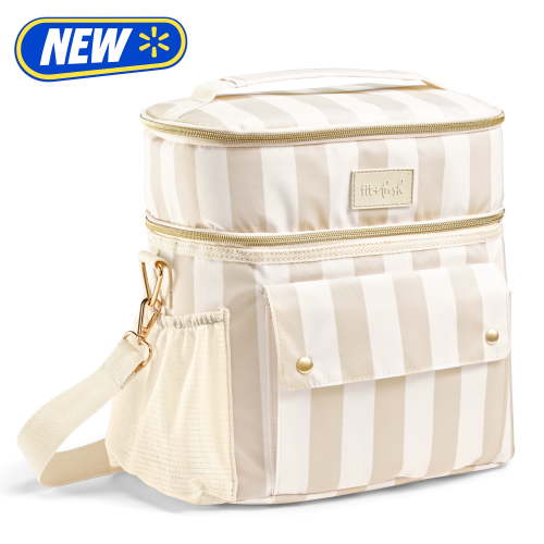 Fit + Fresh Sidekick Insulated Cooler Bag, 15 Can Dual Compartment, Pina Colada - Neutral Stripe