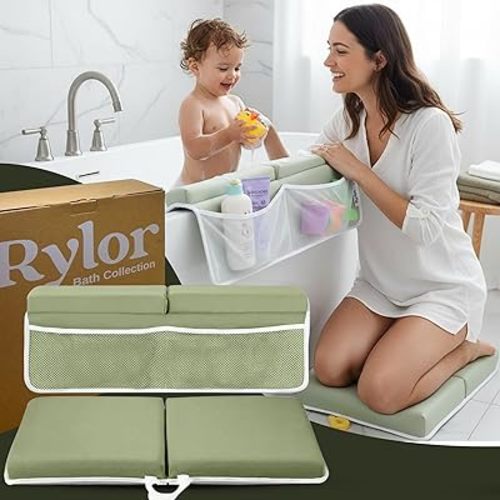 Rylor Baby Bath Kneeler & Elbow Rest Pad - Ultra Thick Foam Cushion for Bathing Infants & Toddlers - 26'' Extra Long and 2.4'' Thick - Non-Slip, Comfortable Support (Green)