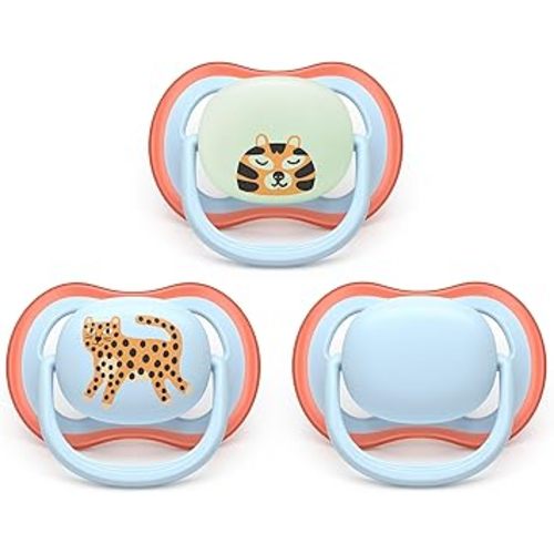 Philips Avent ultra air Pacifier 6-18m, leopard/sleeping tiger, day+night 3 pack, SCF087/29
