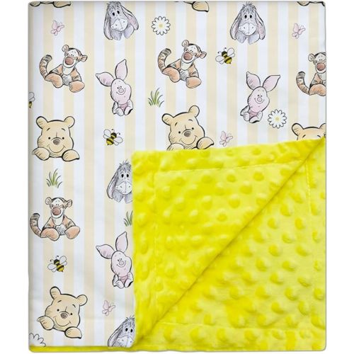 Sirjiera Classic Winnie Baby Blanket for New Parent, Striped Design Nursery Blankets with Double Layer Dotted Backing, Cute Bear Printed Bed Throw Blanket, for Baby Shower Birthday 30 * 40IN