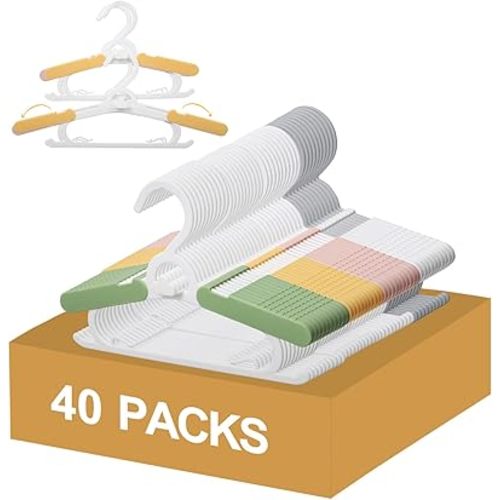 40 Pack Baby Clothes Hangers, 11-15" Adjustable Non-Slip Thickened Kid Hangers for Nursery Closet Toddlers Infant Children to Teenager (Multicolor)