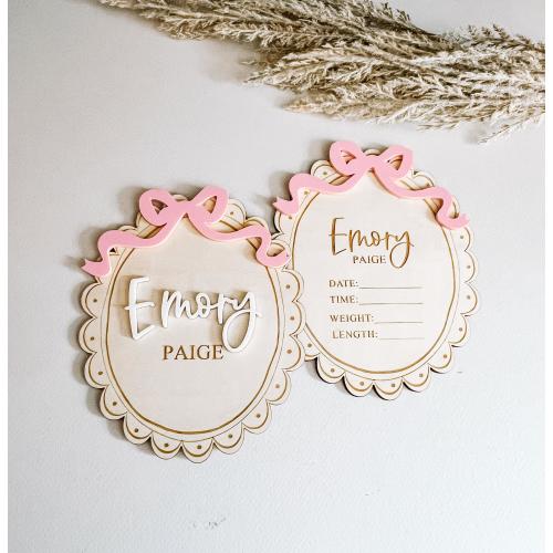 Wooden Lace Milestone Disc, Bow Interchangeable Milestone Cards, Birth Stats Sign, Baby Monthly Milestone Marker, coquette Baby Shower Gift