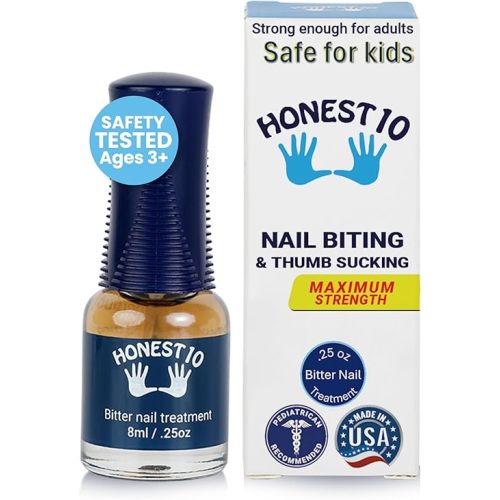 Honest10 Nail Biting Prevention for Kids & Adults - Break The Habit - Safe Bitter Nail Polish Formula, Lab Tested & Pediatric MD Approved - Thumb Guard, Easy Application, Made in USA (0.25 oz)