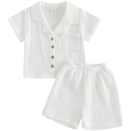 Baby Boys Clothes Set Toddler Infant Boys Button-down Shirt Tops + Cotton Gauze Shorts Summer Outfit 2PCS with Pockets