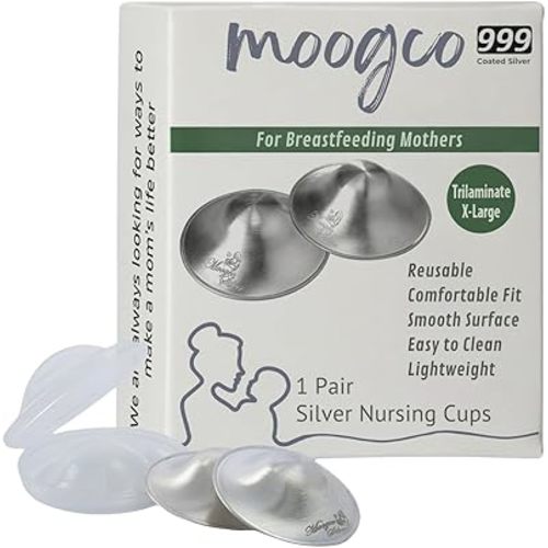MOOGCO The Original Silver Nursing Cups, Silver Nipple Cups, Nipple Shields for Breastfeeding Newborn, Protective Silver Nipple Covers for Nursing Moms (TriLaminate) (XL - TriLaminate)
