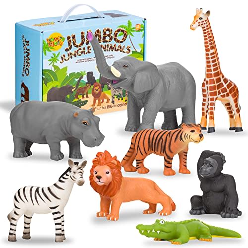 Learning Minds Set of 8 Jumbo Safari Animals Figures - Zoo Animals for Toddlers 1-3 - Jungle Animals Figures - Toy Animals for Kids Age 18 Months Plus - Animal Toys for Kids 1,2,3 Years Old