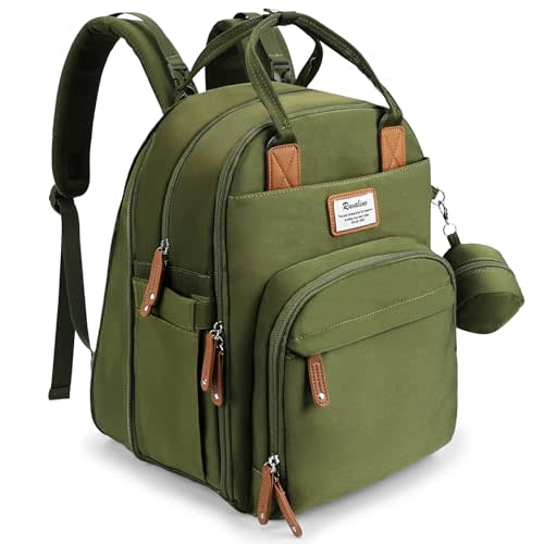 RUVALINO Baby Diaper Bag Backpack with Changing Pad, XL Army Green | Baby Shower Gifts, 50% Capacity Expandable,Travel Baby Bags for Mom Dad Girl Boy, Insulated Bottle Holders, Pacifier Case