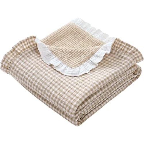 Muslin Gingham Baby Blankets Cotton Crib Blanket, Khaki