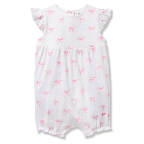 Bow Print Pima Cotton Romper, 0-3M