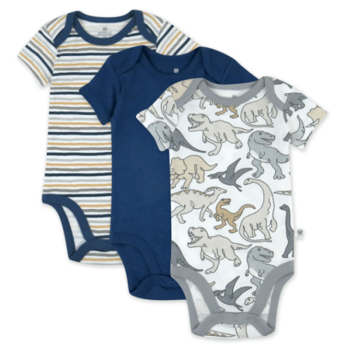Honest Baby 3-Pack Organic Cotton Short Sleeve Bodysuits - 0-3M Size, Dino Mite Color