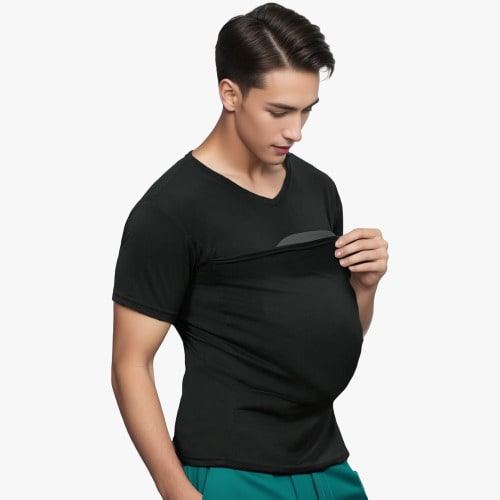Mens Baby Carrier Shirt V Neck Short Sleeve T-Shirts for Men Skin to Skin T-Shirt with Pocket