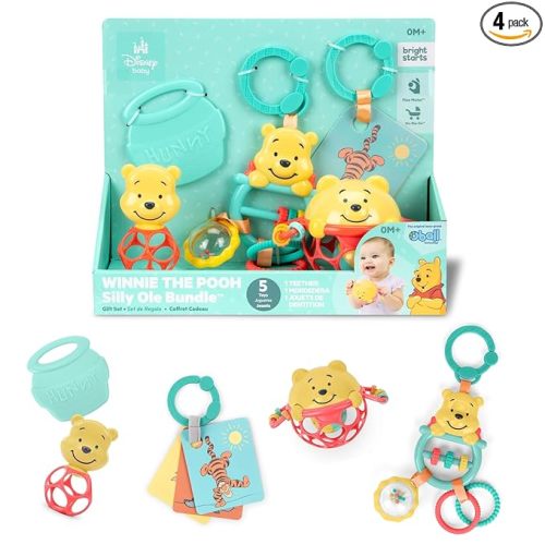 Bright Starts Disney Baby Winnie the Pooh Silly Ole Bundle Gift Set, 5-Piece Sensory Toy Set with Rattle, Teether, Oball & Flash Cards, Developmental Baby Toys 0–12 Months, Newborn Gift