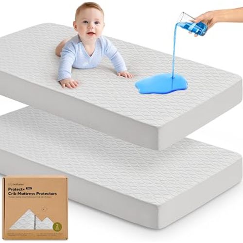 2pk Waterproof Crib Mattress Protector Cover Fitted 52x28 (Pearl Gray/Mavy)