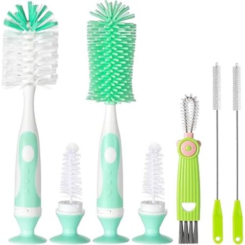 5-in-1 Baby Bottle Brush Set, Bottle Brush for Baby, Bottle Cleaner Brush Set, Including Nylon and Silicone Bottle Brush, Bottle Cap Brush, Straw Brush, Nipple Brush, BPA-Free (Green)