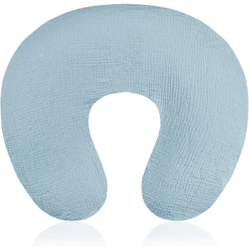 Baby Nursing Pillow Cover, Removeable Breastfeeding Pillow Slipcover, Muslin Nursing Case for Newborn Boys Girls, Soft Fabric Fits Snug On Infant, Washable & Breathable, Blue (Cover Only)