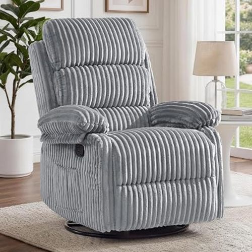Korser Rocking Recliner Chair, Nursery Rocker Chair for Adults, Small Recliners for Small Spaces, Swivel Rocker Recliner with Cushion, Upholstered Rocking Chairs for Living Room, Nursery, Grey