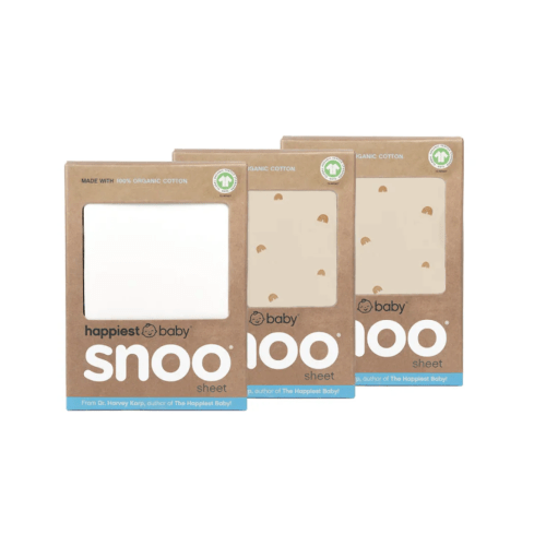 100% Organic Cotton Baby Bassinet Sheets for SNOO, Tan Rainbows & White