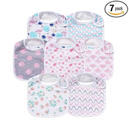 7 Pack Baby Cotton Absorbent Bibs for Drooling Teething