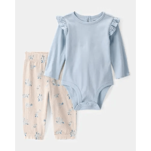Baby Girl 2-Piece Bodysuit & Floral Pant Set - Blue/Ivory | Carter's
