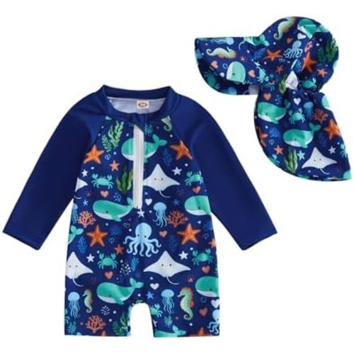 Hnyenmcko Baby/Toddler Boy Rash Guard Swimsuit Long Sleeve One Piece Zipper Swimwear Sunsuit Infant Bathing Suit Beachwear