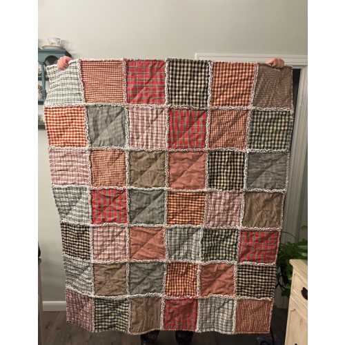Handmade Patchwork Rag Quilt, Medium Weight 51x60