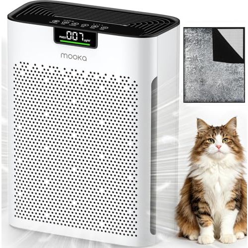 MOOKA Air Purifier for Home Bedroom Large Room 2200 Ft², True HEPA Filter | Washable Pre-Filter, Auto Mode, Quiet Sleep Mode, Air Quality Monitor, Air Cleaner for Pet Dust Smoke Pollen, KJ190H White