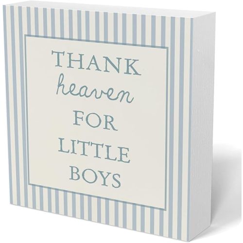 Boys Nursery Wooden Sign Decor,Thank Heaven for Little Boys Decorations Wood Block Signs,Blue It's A Boy Sign,Newborn Gifts ,Baby Shower Decorations Gift for Toddler Little Boy Room Playroom Desk Shelf 5x5