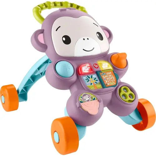 Fisher-Price Baby Push Toy Learn with Me Purple Monkey Walker Musical Learning Activity with Lights for Infants Ages 6+ Months
